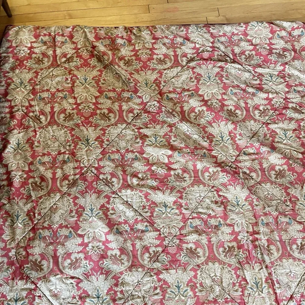 Vintage Ralph Lauren Jardiniere Queen / Full Red Sateen Comforter‎ Made In Italy